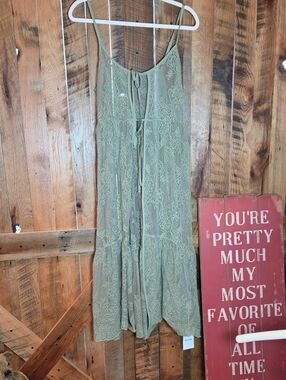 211p Forte Olive Lace Tiered Duster with Tie Front